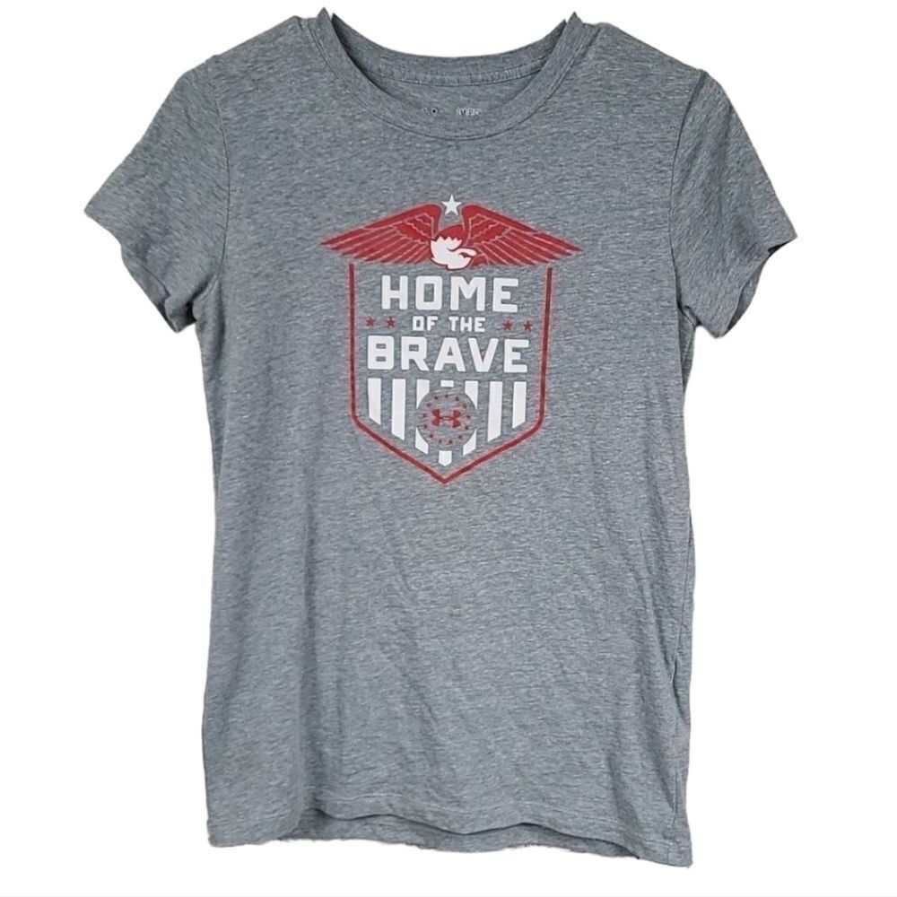 Under Armour Small Home of the Brave Gray Patriotic Tee Loose HeatGear T-shirt